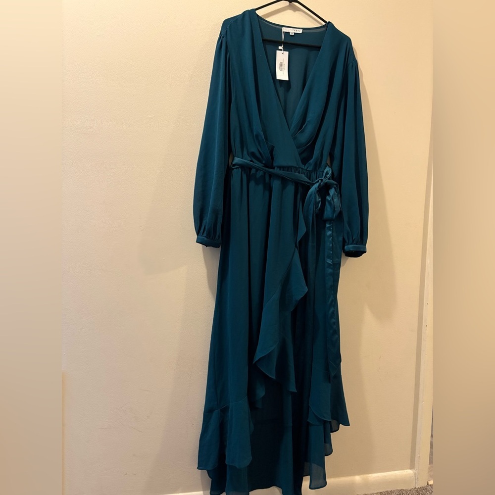 Baltic Born NWT Teal Long Sleeve Wrap Dress with Ruffle Hem - size 1X